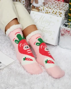 Outlet Różowe damskie ciepłe skarpetki z kożuszkiem Skarpetki