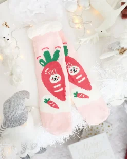 Outlet Różowe damskie ciepłe skarpetki z kożuszkiem Skarpetki