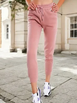 Discount Różowe damskie ocieplane spodnie dresowe Spodnie Dresowe
