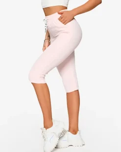 Best Różowe materiałowe spodenki damskie 3/4 Spodenki 3/4|Krótkie Spodenki