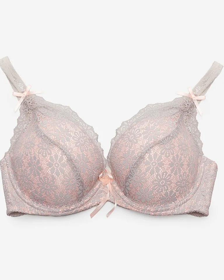 Różowo-szary koronkowy biustonosz damski Codzienne