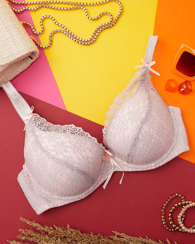 Różowo-szary koronkowy biustonosz damski Codzienne