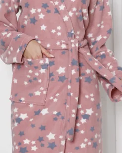 New Różowy damski szlafrok w gwiazdki Szlafroki