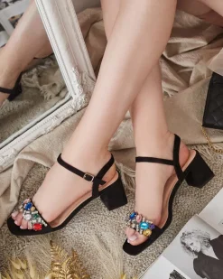 Outlet Sandały damskie na słupku z kryształkami Osdar Buty Na Wielkie Wyjście|Sandały Na Słupku