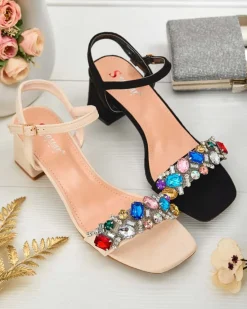 Outlet Sandały damskie na słupku z kryształkami Osdar Buty Na Wielkie Wyjście|Sandały Na Słupku