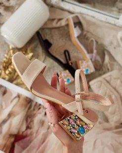 Sandały damskie na słupku z kryształkami Ohvare Buty Na Wielkie Wyjście|Sandały Na Słupku