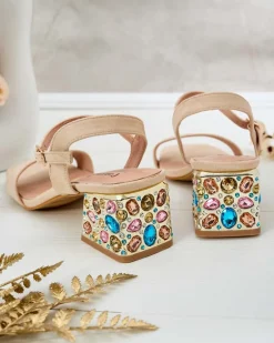 Sandały damskie na słupku z kryształkami Ohvare Buty Na Wielkie Wyjście|Sandały Na Słupku