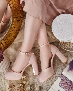 Sale Sandały damskie na słupku lakierowane Lefeyoa Buty Na Wielkie Wyjście|Sandały Na Słupku