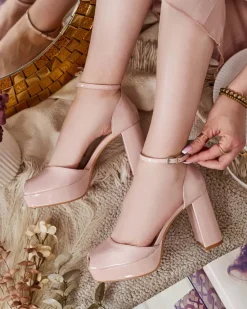 Sale Sandały damskie na słupku lakierowane Lefeyoa Buty Na Wielkie Wyjście|Sandały Na Słupku