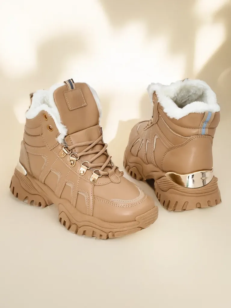 Best Sneakersy damskie z futerkiem Megigna Damskie Śniegowce|Botki Z Grubym Ociepleniem