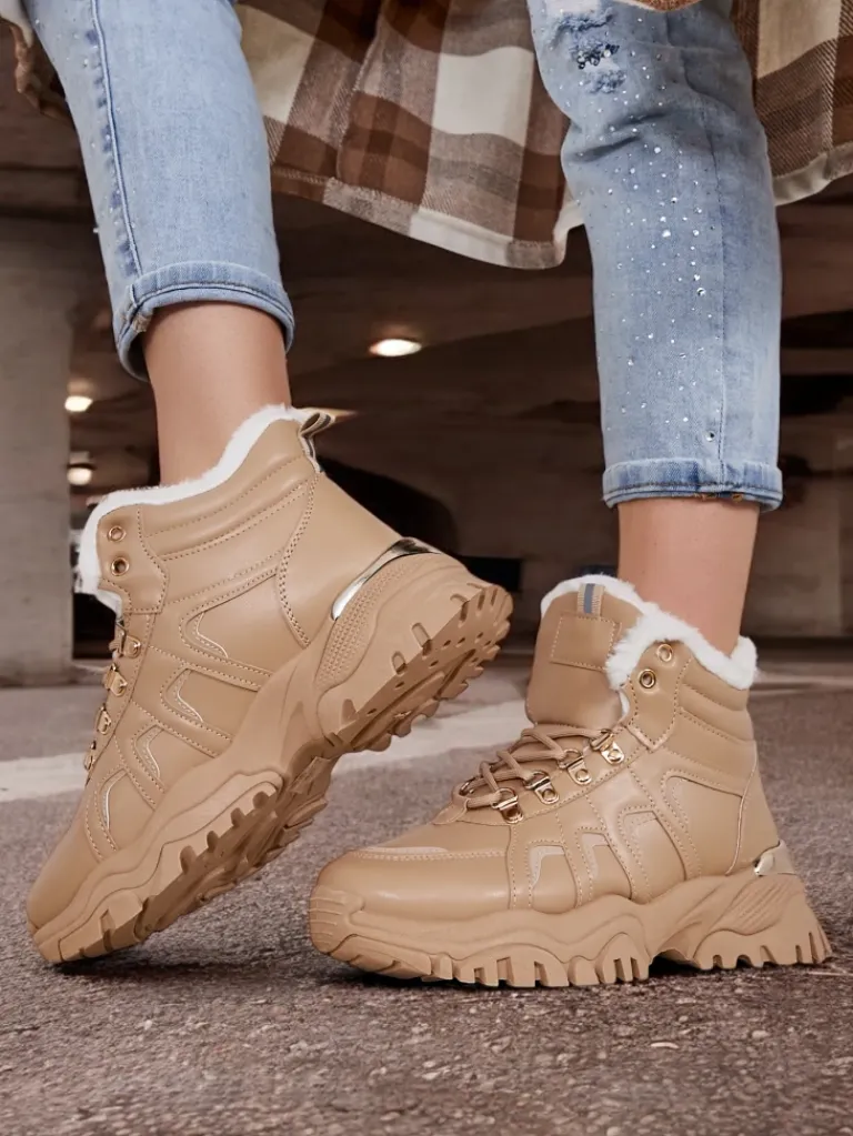 Best Sneakersy damskie z futerkiem Megigna Damskie Śniegowce|Botki Z Grubym Ociepleniem