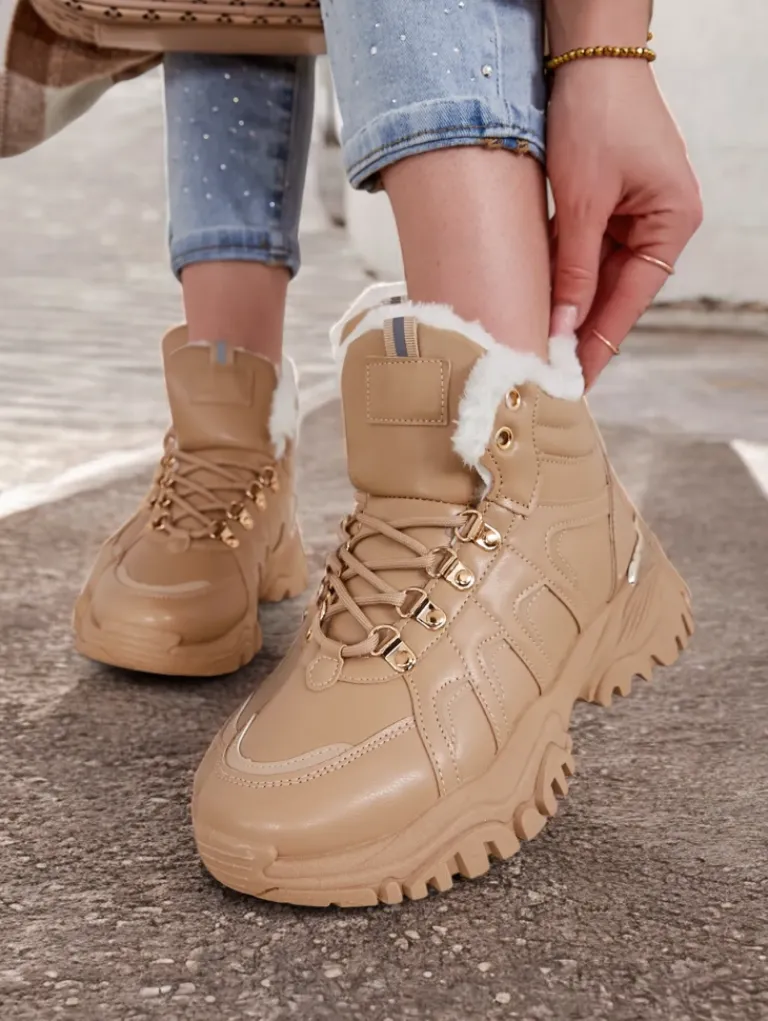 Best Sneakersy damskie z futerkiem Megigna Damskie Śniegowce|Botki Z Grubym Ociepleniem