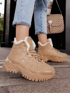 Best Sneakersy damskie z futerkiem Megigna Damskie Śniegowce|Botki Z Grubym Ociepleniem