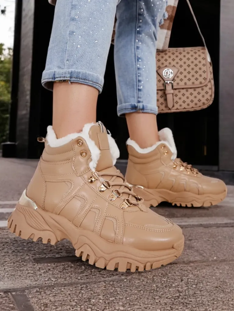 Best Sneakersy damskie z futerkiem Megigna Damskie Śniegowce|Botki Z Grubym Ociepleniem