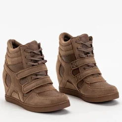 New Sneakersy dziewczęce brązowe na krytym koturnie Janomi Dziewczęce