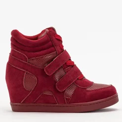 Discount Sneakersy dziewczęce bordowe na krytym koturnie Janomi Dziewczęce