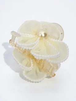 Best Spinka do włosów z perłami i kwiatem z tiulu Damskie Akcesoria Do Włosów