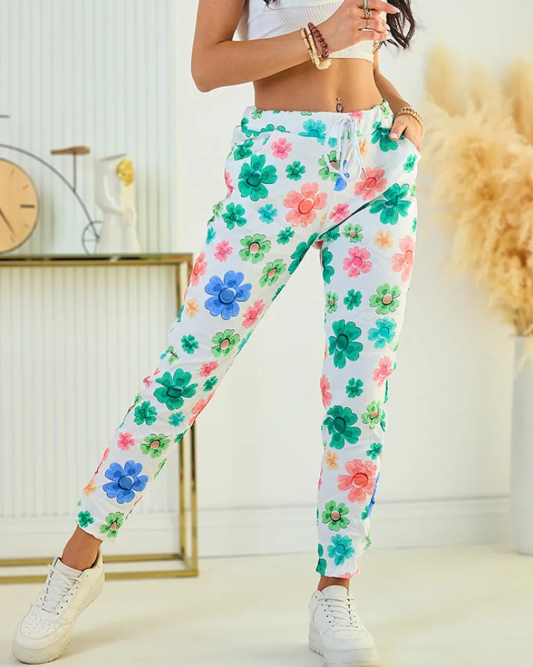 Spodnie damskie materiałowe w kwiaty Spodnie Materiałowe