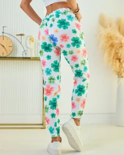 Spodnie damskie materiałowe w kwiaty Spodnie Materiałowe