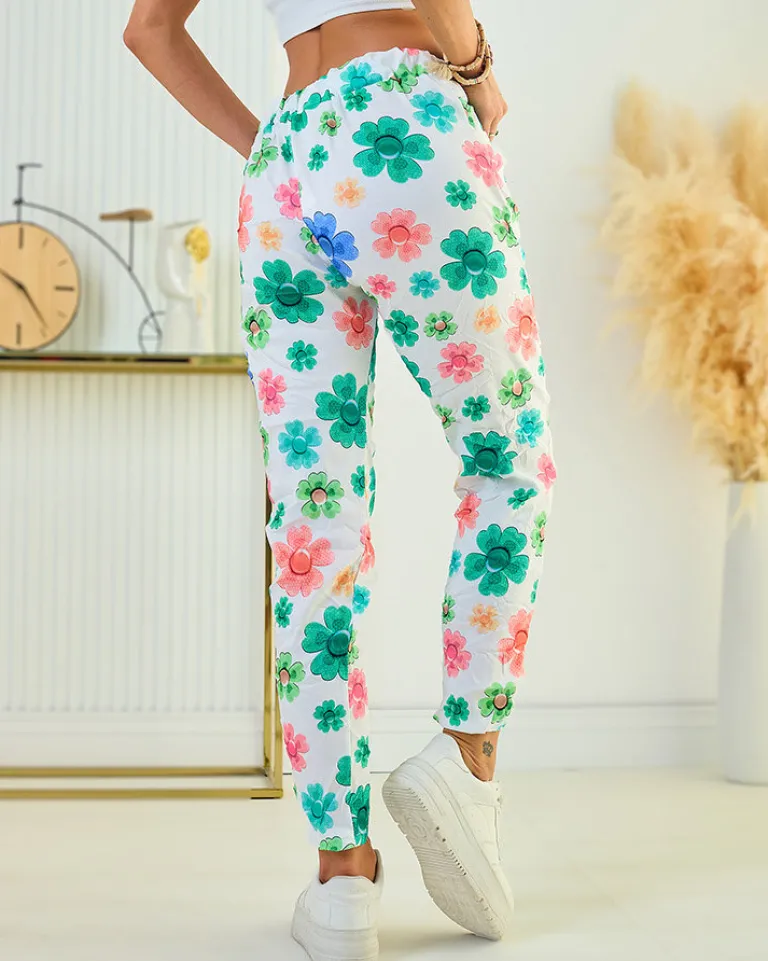 Spodnie damskie materiałowe w kwiaty Spodnie Materiałowe