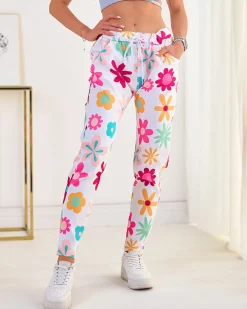 Spodnie damskie materiałowe w kwiaty Spodnie Materiałowe