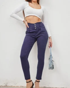 Sale Spodnie typu tregginsy damskie z ozdobnymi guzikami Spodnie Materiałowe|Legginsy / Tregginsy