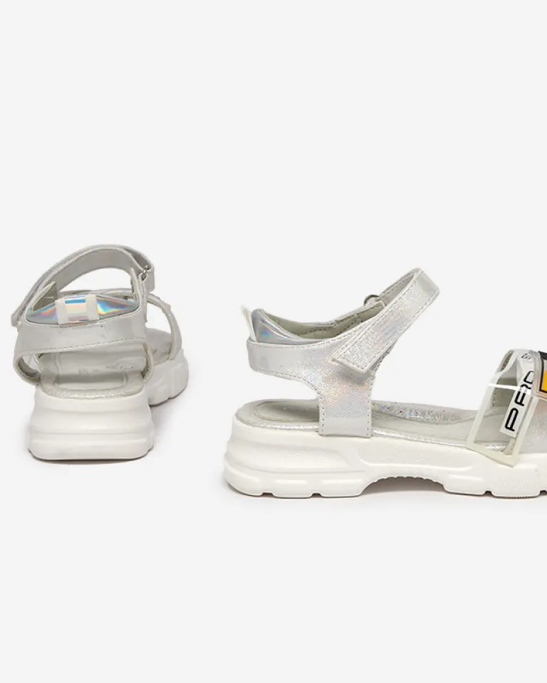 Sale Srebrne błyszczące sandałki dziewczęce Lorij Dziewczęce