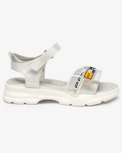 Sale Srebrne błyszczące sandałki dziewczęce Lorij Dziewczęce