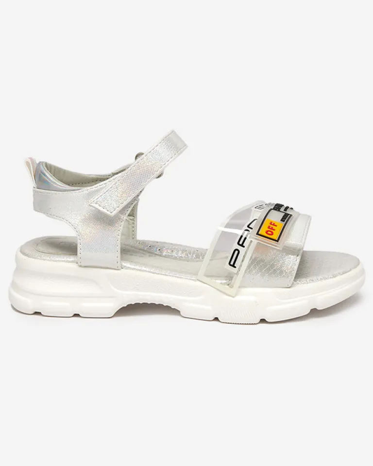 Sale Srebrne błyszczące sandałki dziewczęce Lorij Dziewczęce