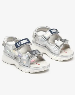 Discount Srebrne sandały dziecięce z kolorowymi wstawkami Meniko Dziewczęce