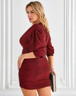 Hot Sukienka damska mini z marszczeniem PLUS SIZE Sukienki Na Imprezę|Sukienki Krótkie