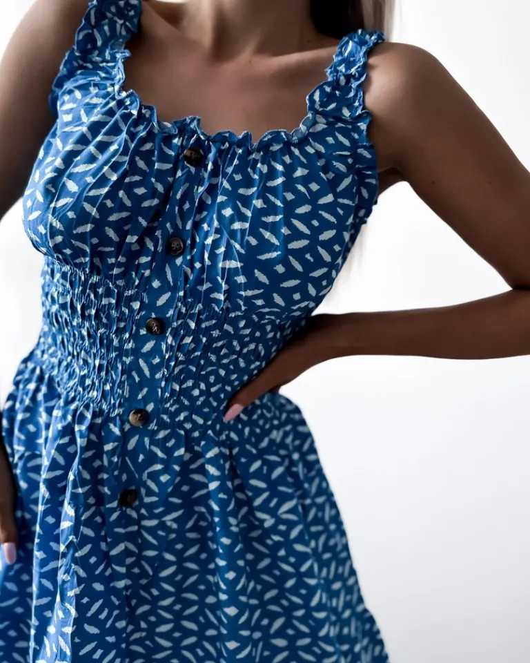 Best Sukienka damska za kolano z printem w kolorze niebieskim Sukienki Letnie|Sukienki Długie