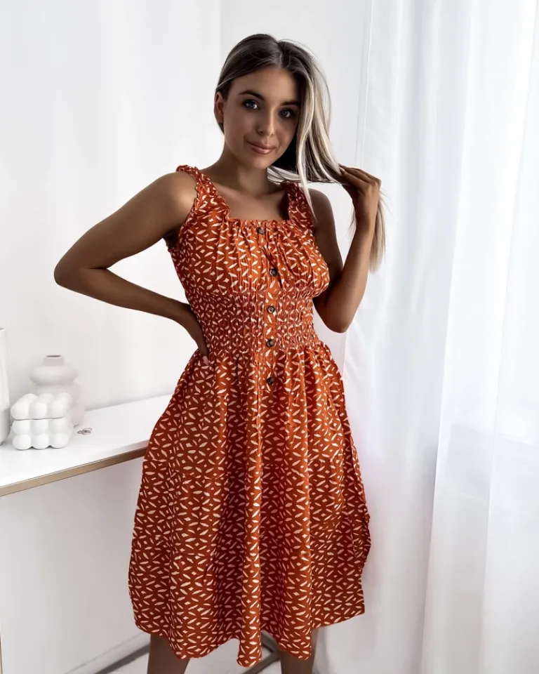 Sukienka damska za kolano z printem w kolorze m Sukienki Letnie|Sukienki Długie