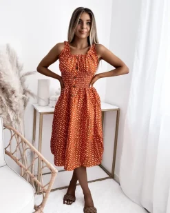 Sukienka damska za kolano z printem w kolorze m Sukienki Letnie|Sukienki Długie