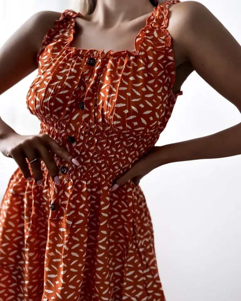 Sukienka damska za kolano z printem w kolorze m Sukienki Letnie|Sukienki Długie