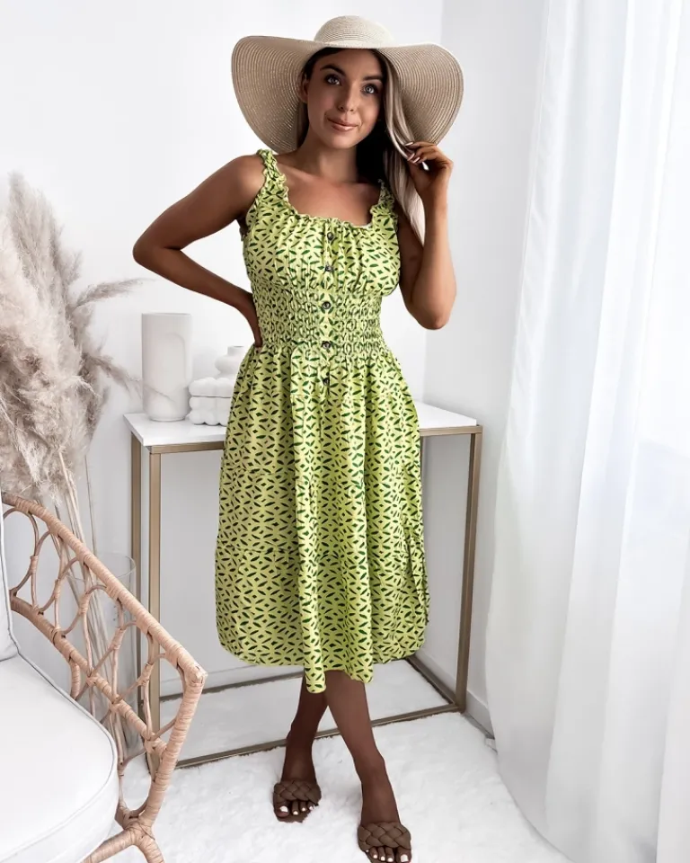 Sukienka damska za kolano z printem w kolorze m Sukienki Letnie|Sukienki Długie