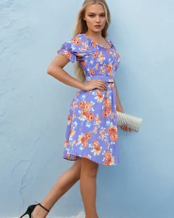 Sale Sukienka damska midi a'la hiszpanka w kwiaty Sukienki Krótkie