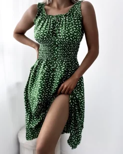 Sale Sukienka damska za kolano z printem w kolorze ciemnom Sukienki Letnie|Sukienki Długie