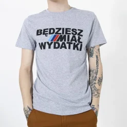 Best Szara bawełniana koszulka męska z printem Bluzki