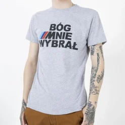 Szara bawełniana koszulka męska z printem Bluzki