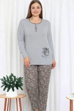 Best Szara damska 2-częściowa piżama w panterkę PLUS SIZE Piżamy