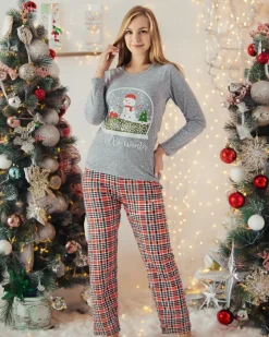 Szara damska 2-częściowa piżama z bałwankiem Piżamy