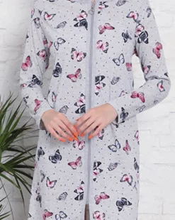 Szara koszula nocna z printem w motylki Piżamy