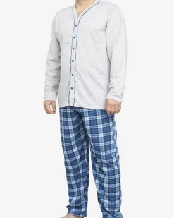 Hot Szara piżama męska zapinana na guziki Piżamy