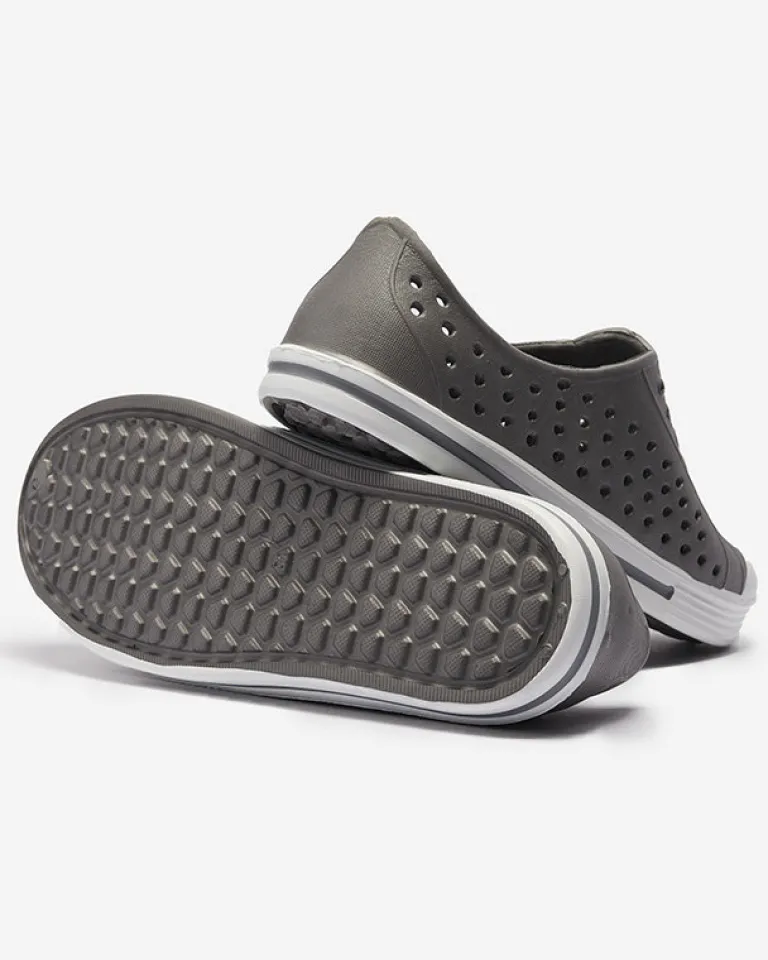 Szare ażurowe dziecięce gumowe trampki Jiteri Chłopięce|Dziewczęce