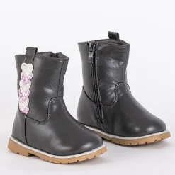 Szare botki dziewczęce z ozdobną cholewką Nokimi Dziewczęce