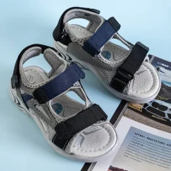 Outlet Szare chłopięce sandały na rzepy Turbo Chłopięce