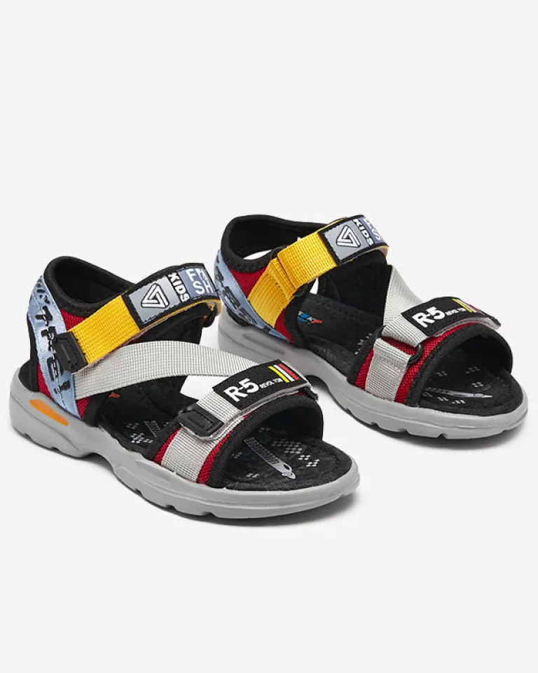 Discount Szare chłopięce sandałki z kolorowymi wstawkami i napisami Reberik Chłopięce