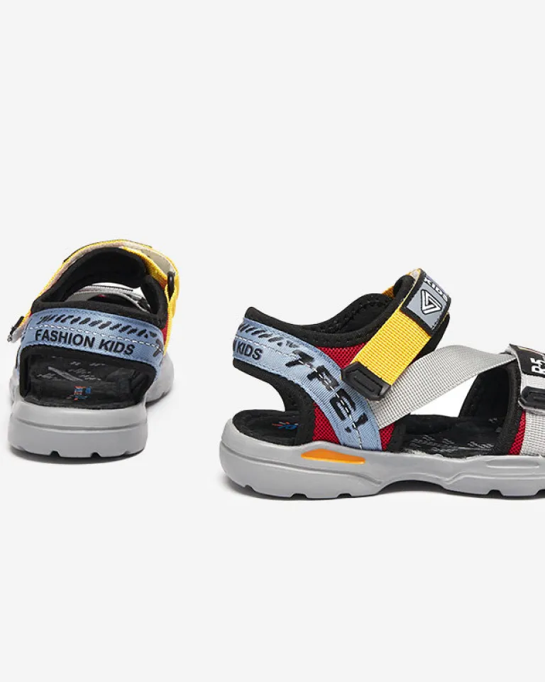 Discount Szare chłopięce sandałki z kolorowymi wstawkami i napisami Reberik Chłopięce