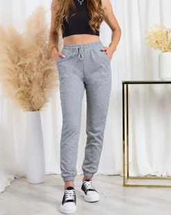 Szare damskie bawełniane spodnie dresowe z misiem Spodnie Dresowe